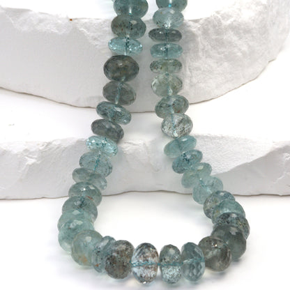 Blue Moss Aquamarine 9mm Faceted Rondelles