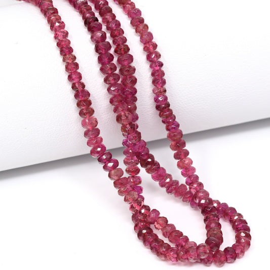 Pink Tourmaline 3mm – 4mm Hand Faceted Rondelles Bead Strand