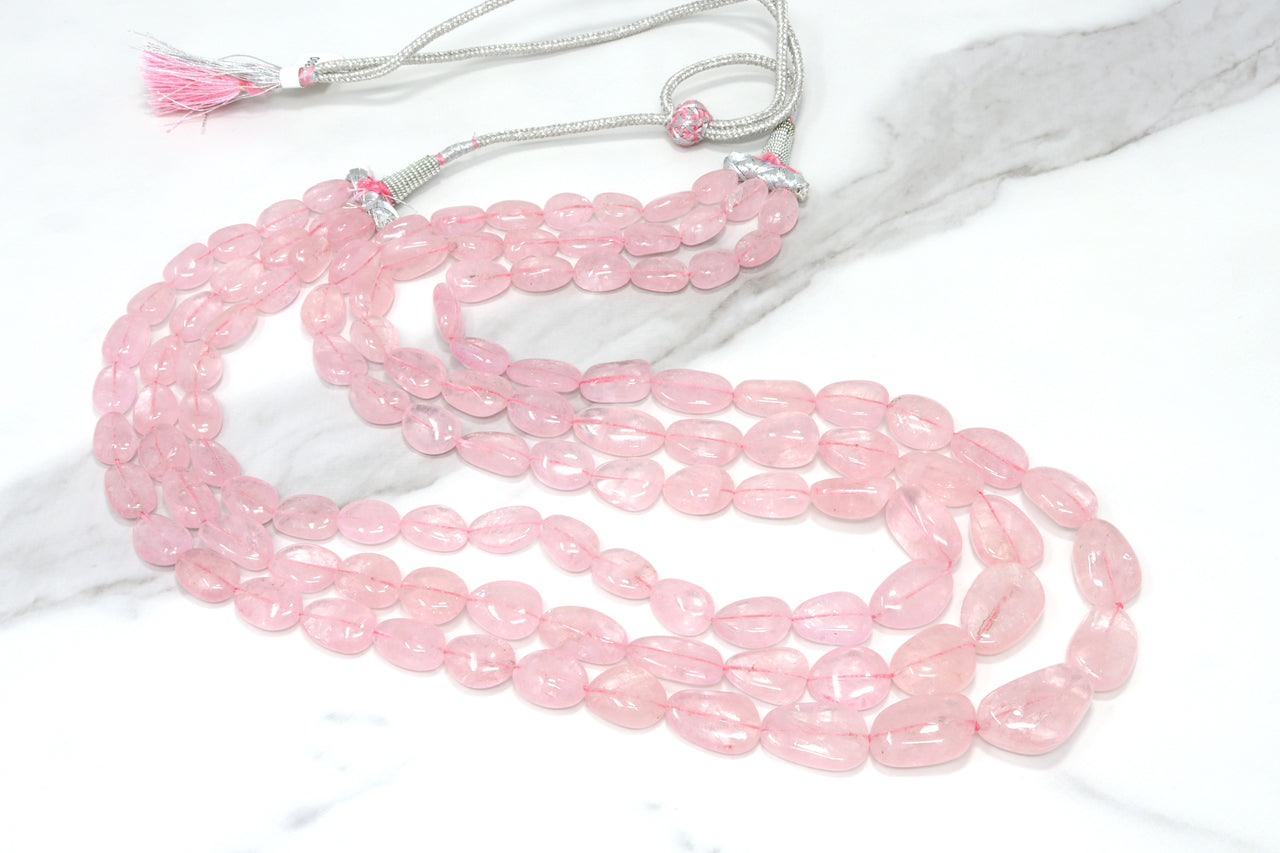 Pink Morganite 11x9mm - 16x12mm Smooth Nuggets 3 Strand Bead Necklace