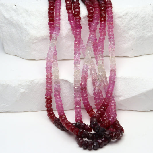Ombre Red and Pink Ruby 3.5mm Faceted Rondelles