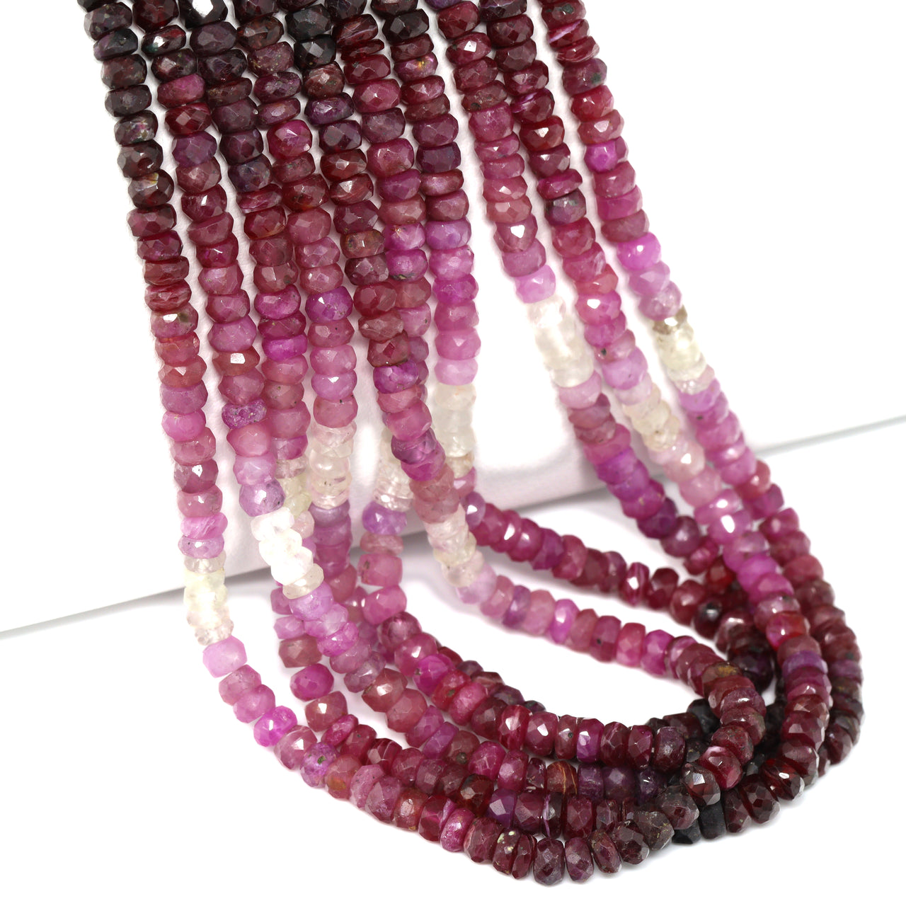 Ombre Red and Pink Ruby 4mm Hand Faceted Rondelles Bead Strand