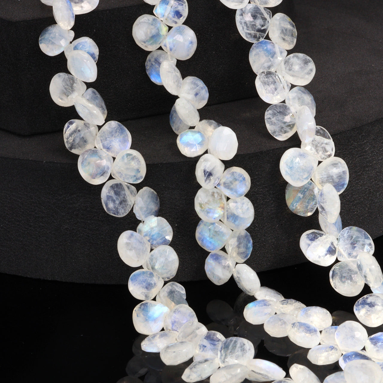 Blue Rainbow Moonstone 9mm Faceted Heart Shaped Briolettes Bead Strand