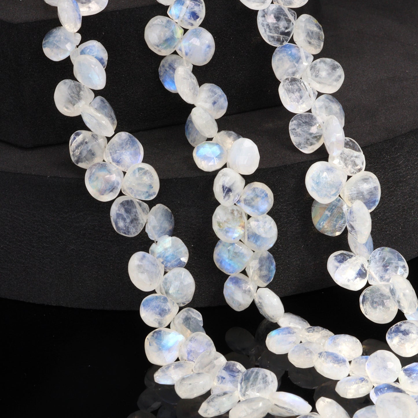 Blue Rainbow Moonstone 9mm Faceted Heart Shaped Briolettes Bead Strand