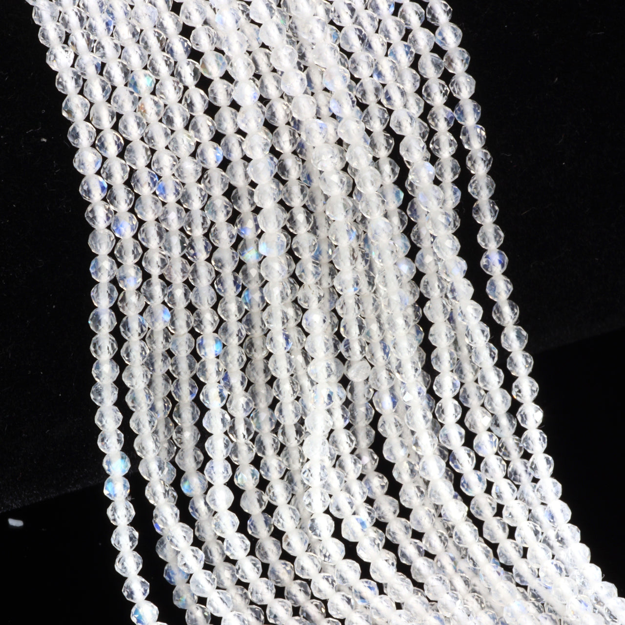 Blue Rainbow Moonstone 2mm Faceted Rounds Bead Strand