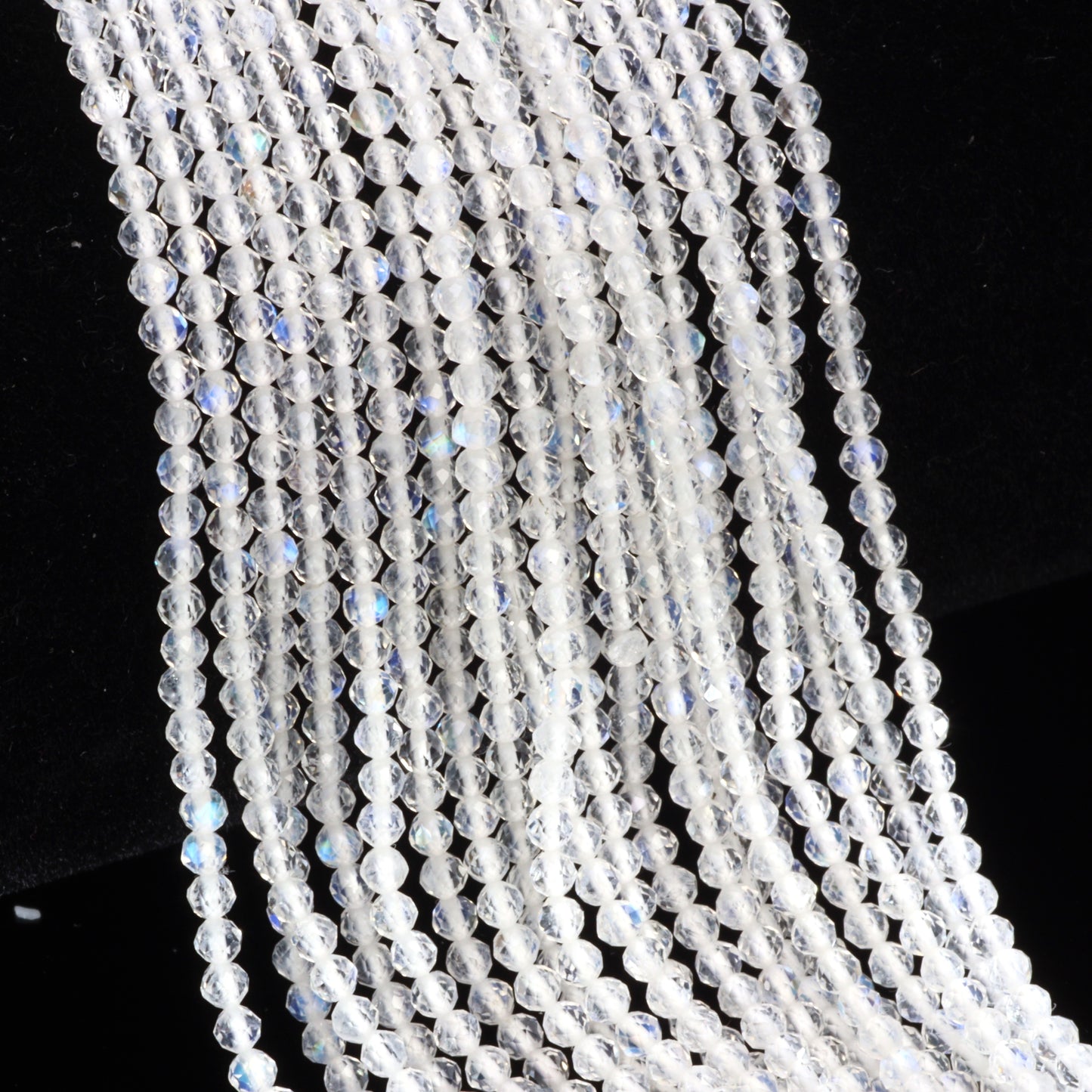 Blue Rainbow Moonstone 2mm Faceted Rounds Bead Strand
