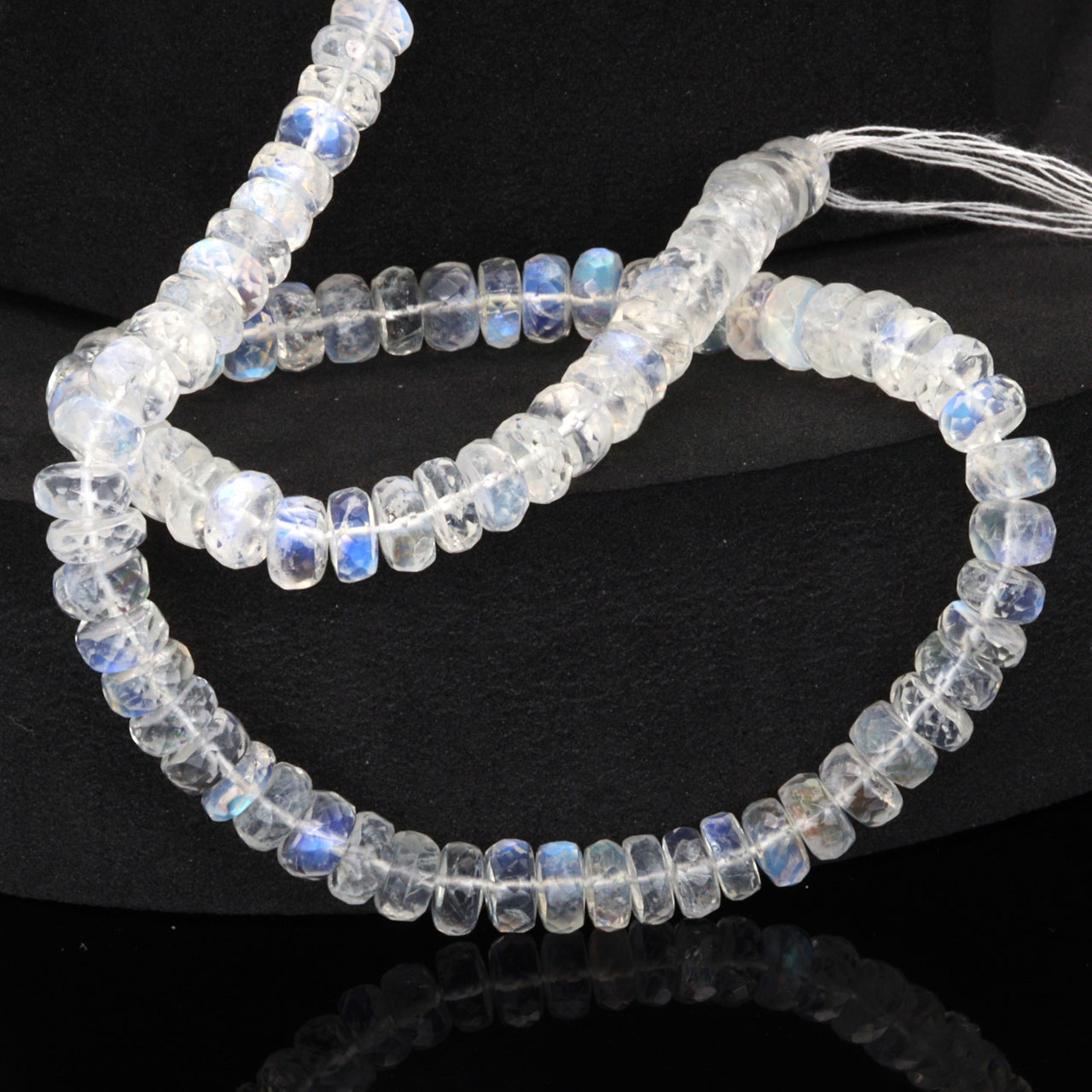 AA Blue Rainbow Moonstone 7mm Faceted Rondelles Bead Strand