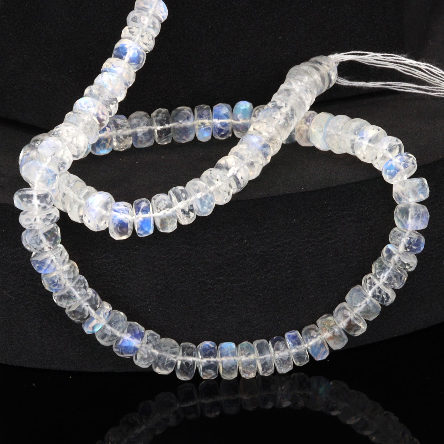 AA Blue Rainbow Moonstone 7mm Faceted Rondelles Bead Strand