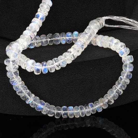 AA Blue Rainbow Moonstone 7mm Faceted Rondelles Bead Strand
