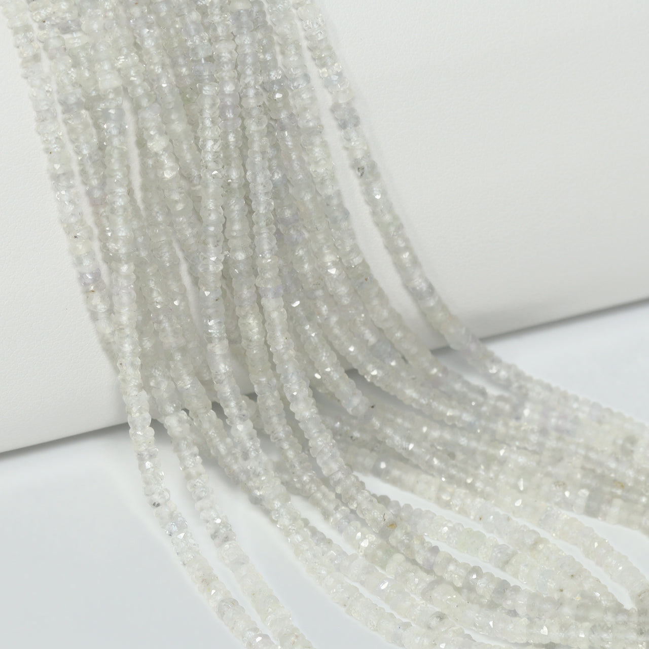 White Sapphire 2mm – 3.5mm Hand Faceted Rondelles Bead Strand