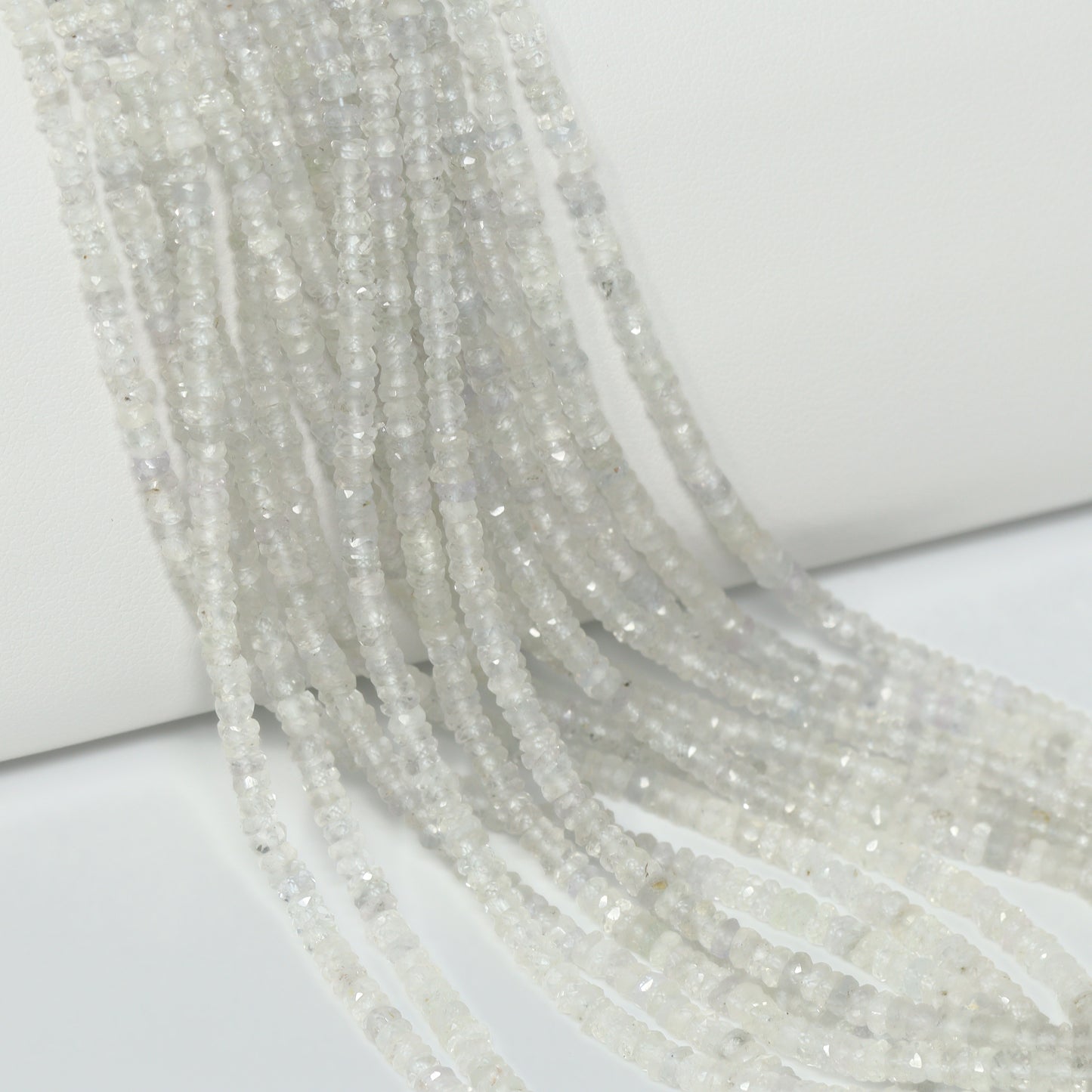 White Sapphire 2mm – 3.5mm Hand Faceted Rondelles Bead Strand