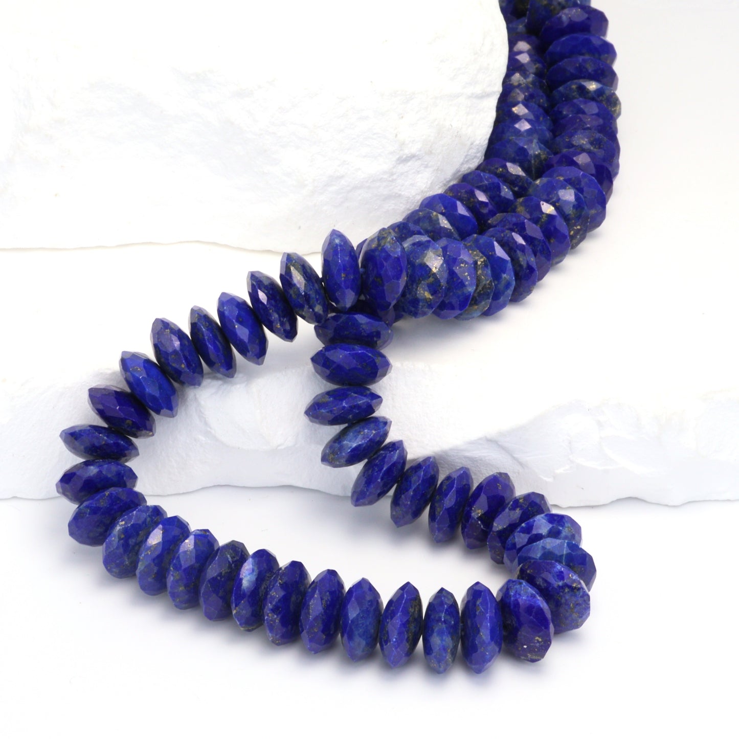 Royal Blue Lapis Lazuli 10mm German Cut Faceted Rondelles Bead Strand