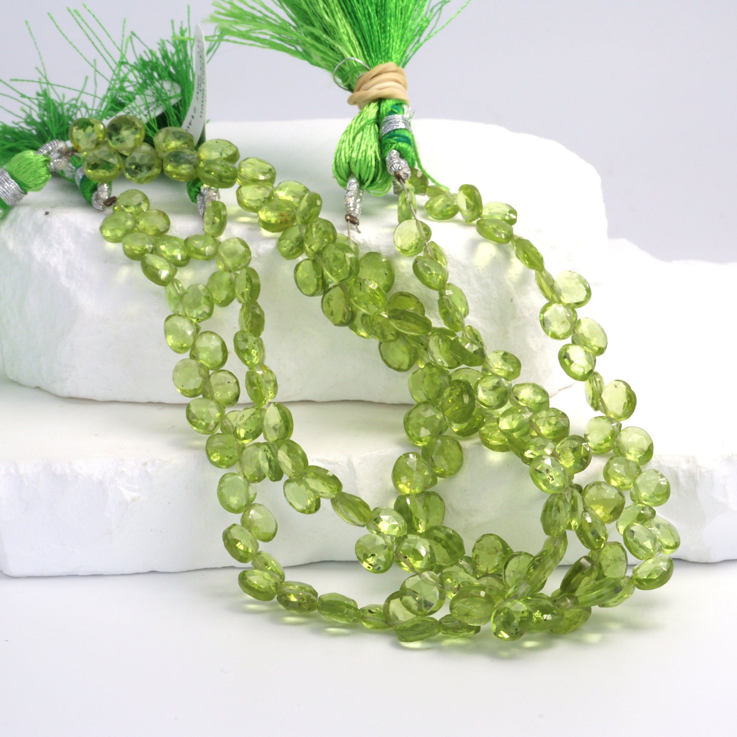 Green Peridot 6mm Faceted Heart Shaped Briolettes