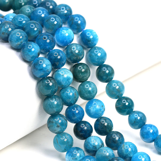 Neon Blue Apatite 8mm Smooth Rounds Bead Strand