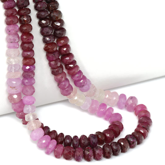 Ombre Red and Pink Ruby 6mm – 7mm Faceted Rondelles Bead Strand