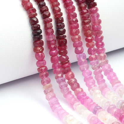 Ombre Red and Pink Ruby 3.5mm - 4.5mm Hand Faceted Rondelles Bead Strand
