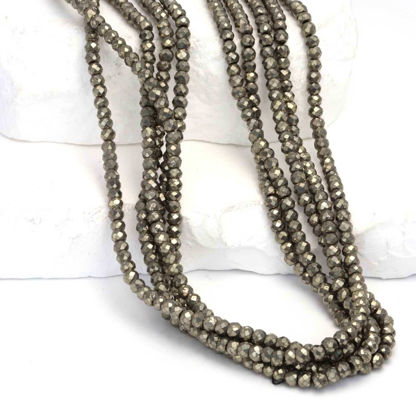 Natural Pyrite 3.5mm Faceted Rondelles Bead Strand