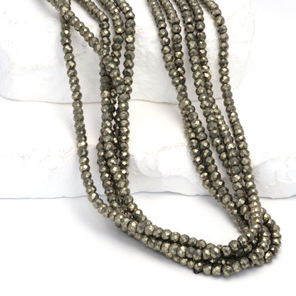 Natural Pyrite 3.5mm Faceted Rondelles Bead Strand