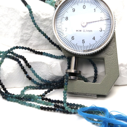 Ombre Blue Tourmaline 2mm Faceted Rounds Bead Strand