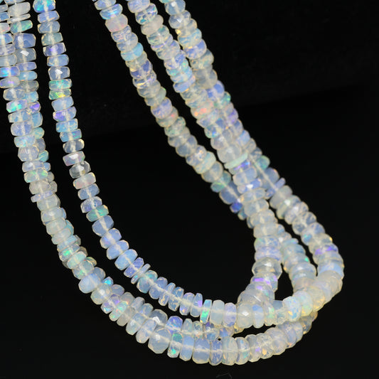 White Ethiopian Opal 4mm – 6mm Hand Faceted Rondelles Bead Strand