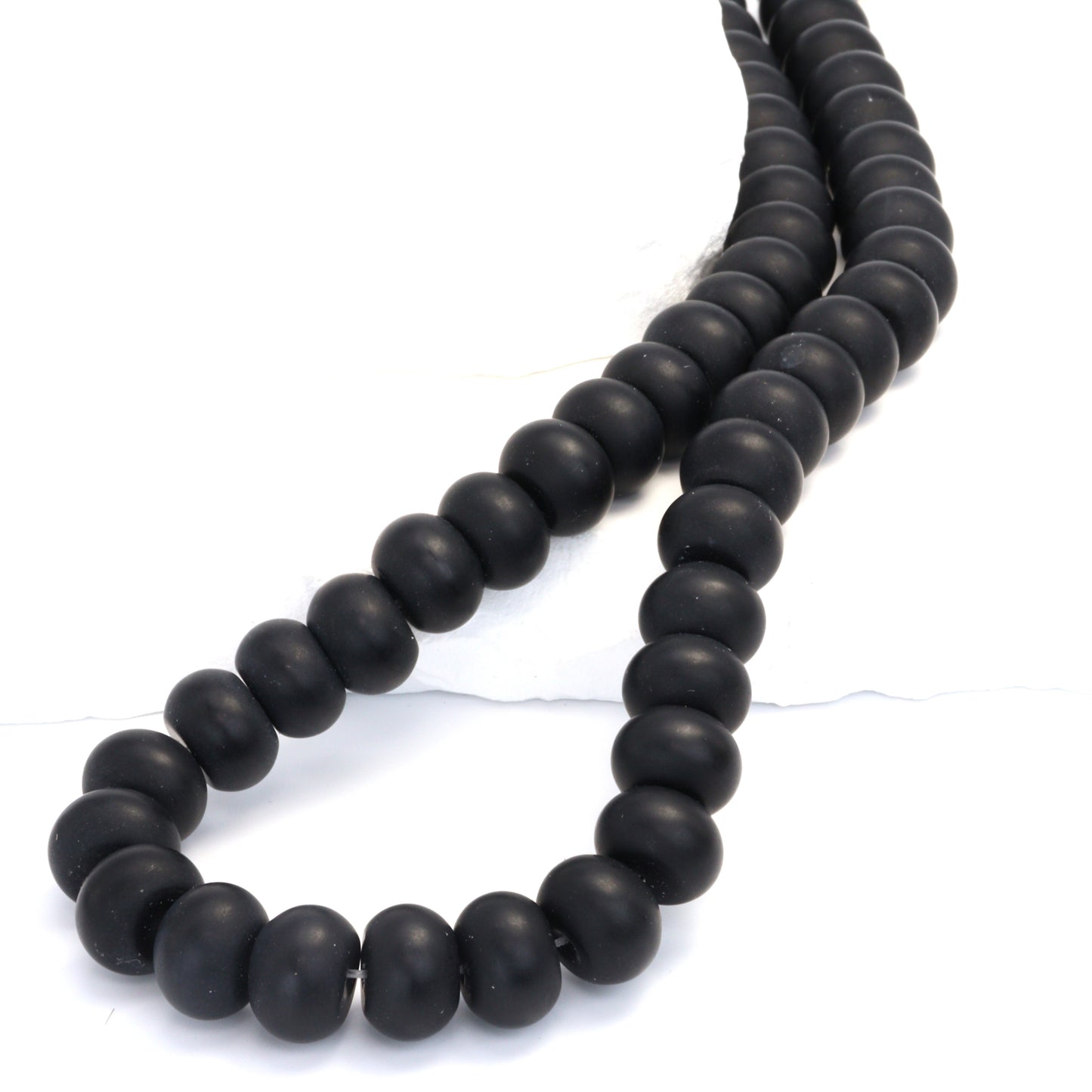 Matte Black Onyx 12mm Smooth Rondelles Bead Strand