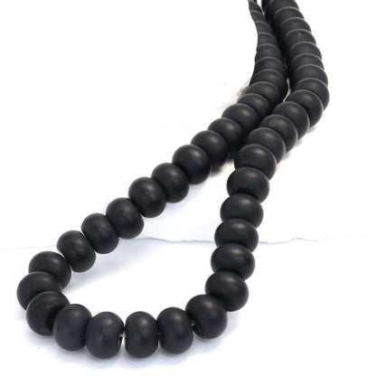 Matte Black Onyx 12mm Smooth Rondelles Bead Strand
