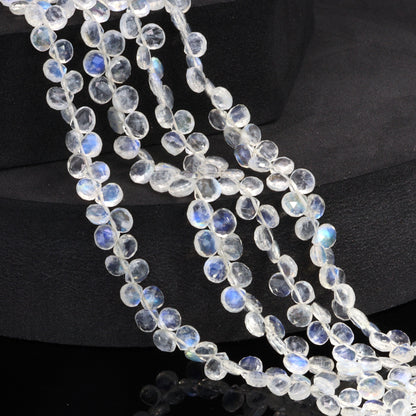 AA Blue Rainbow Moonstone 5mm Faceted Heart Shaped Briolettes Bead Strand