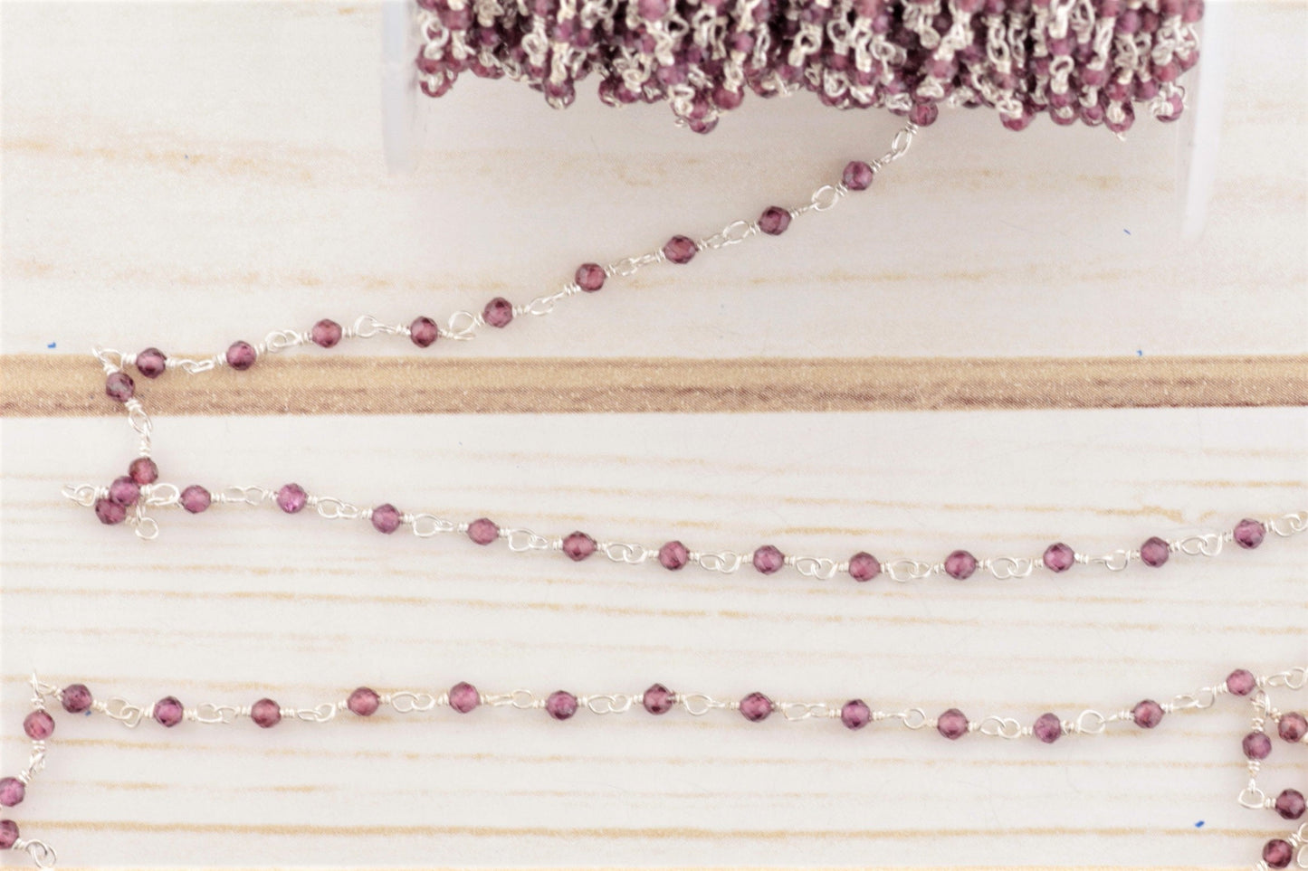 Rhodolite Garnet 2.5mm Faceted Rounds Rosary Chain Sterling Silver Wire Wrap Chain by the Foot