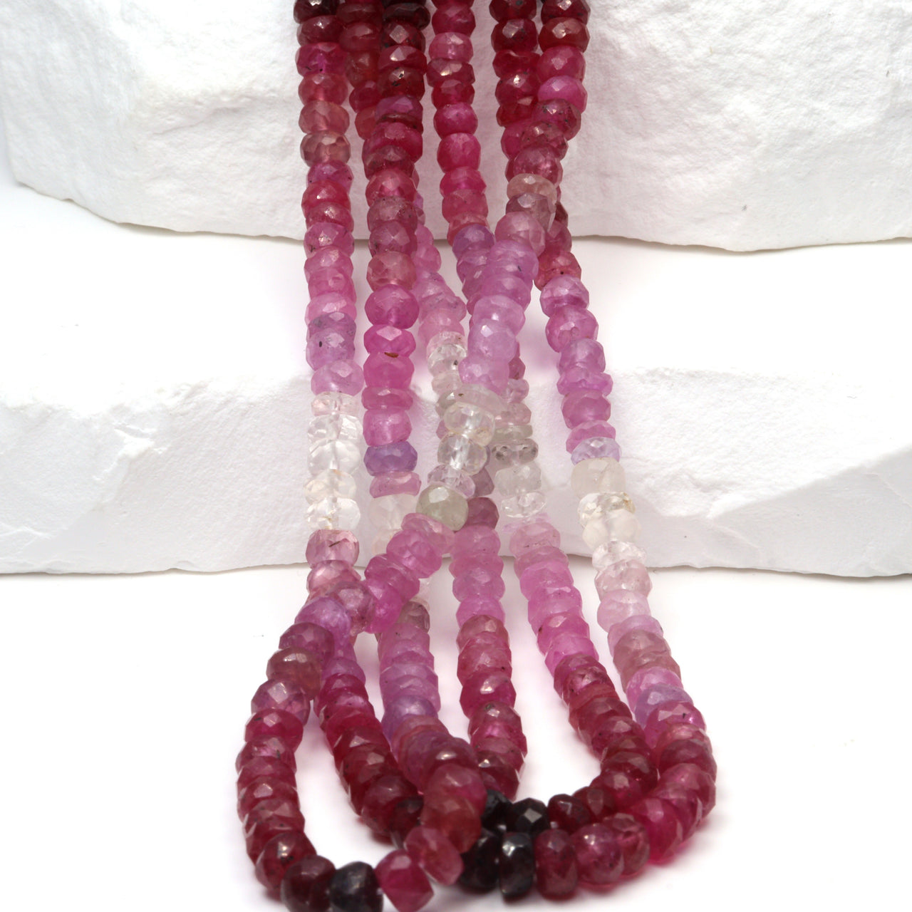 Ombre Red and Pink Ruby 3.5mm - 4.5mm Hand Faceted Rondelles Bead Strand