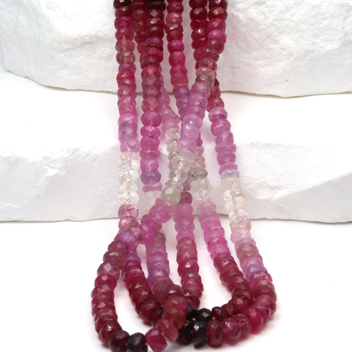 Ombre Red and Pink Ruby 3.5mm - 4.5mm Hand Faceted Rondelles Bead Strand