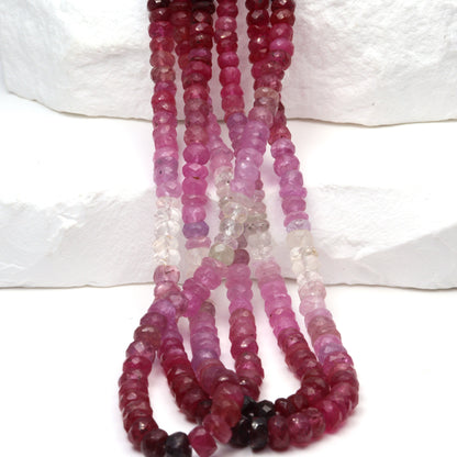 Ombre Red and Pink Ruby 3.5mm - 4.5mm Hand Faceted Rondelles Bead Strand