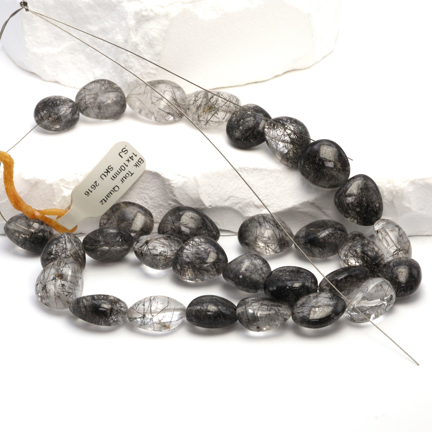 Black Tourmalinated Quartz 14x10mm Smooth Nuggets