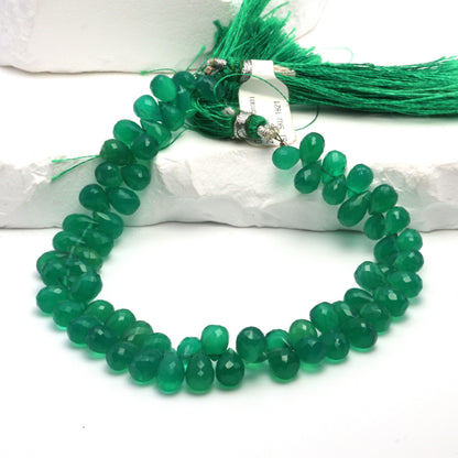 Green Onyx 8x5mm Faceted Teardrop Briolettes
