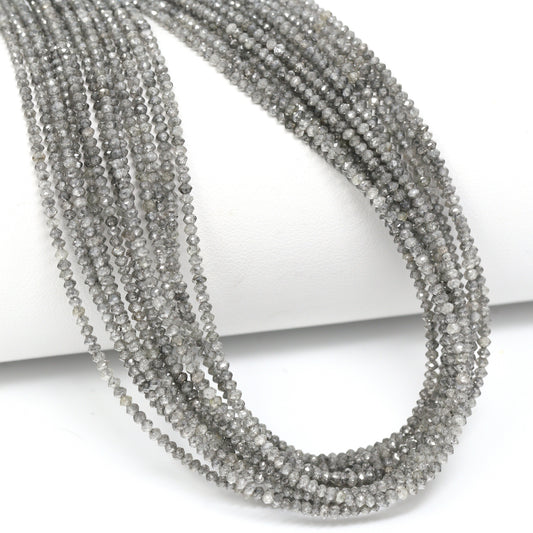 Gray Diamond 1.7mm – 2mm Hand Faceted Rondelles Bead Strand