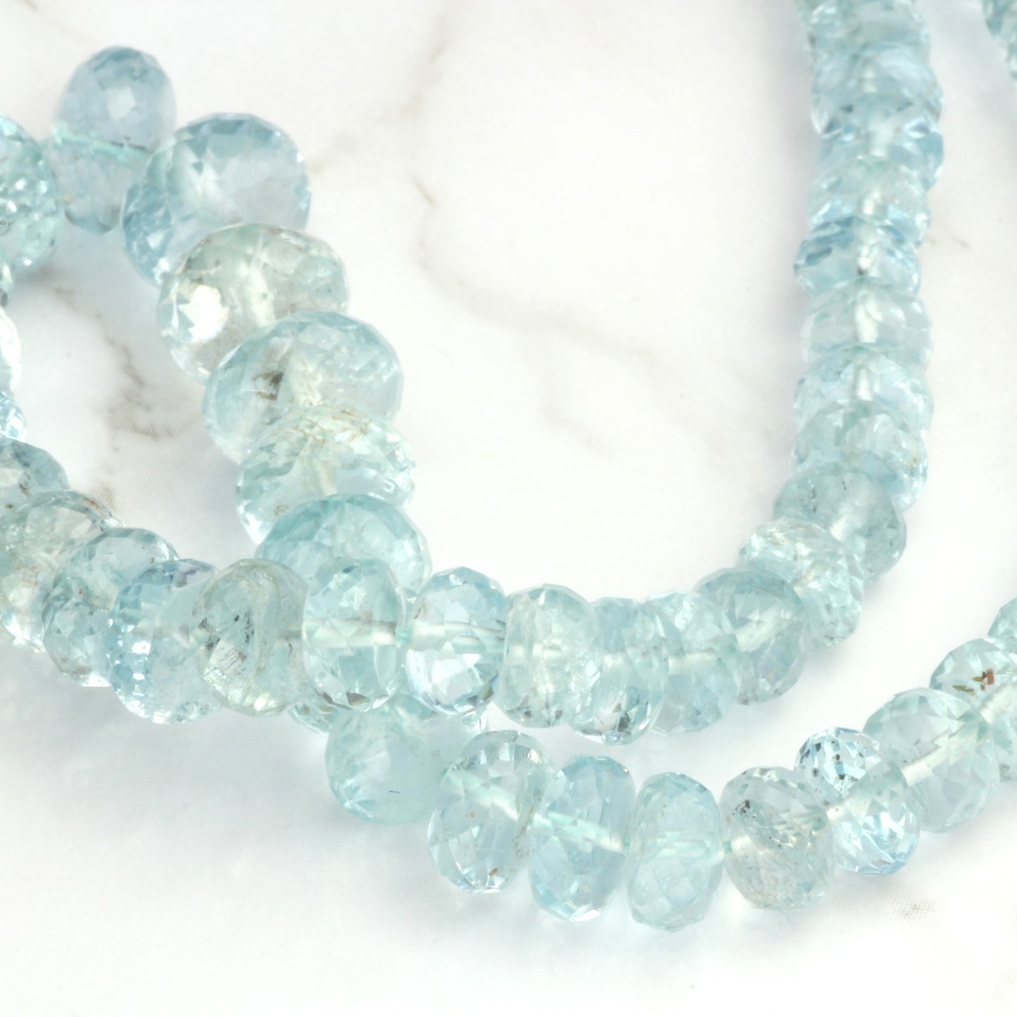 Blue Aquamarine 4mm - 8mm Hand Faceted Rondelles Bead Strand