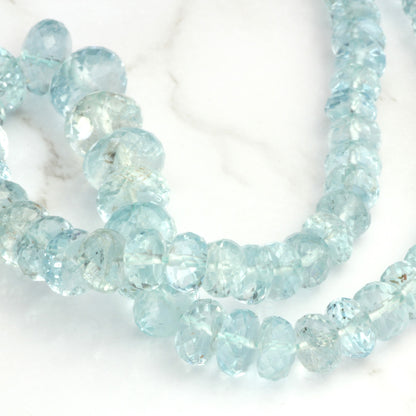 Blue Aquamarine 4mm - 8mm Hand Faceted Rondelles Bead Strand