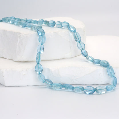 Blue Aquamarine 8x6mm - 9x7mm Smooth Ovals Bead Strand