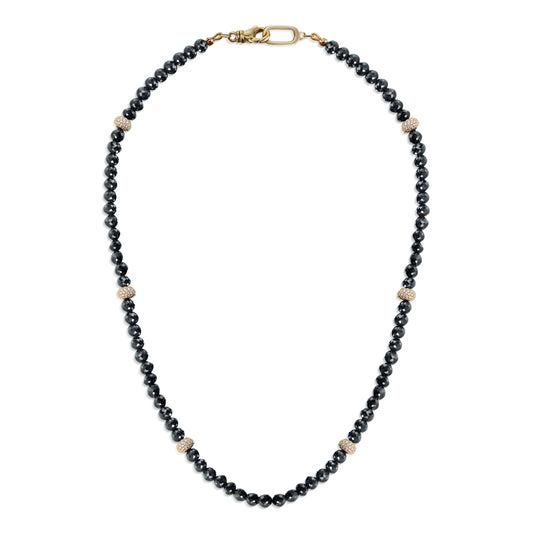 18k Black Diamond and Gold and Diamond Bead Necklace
