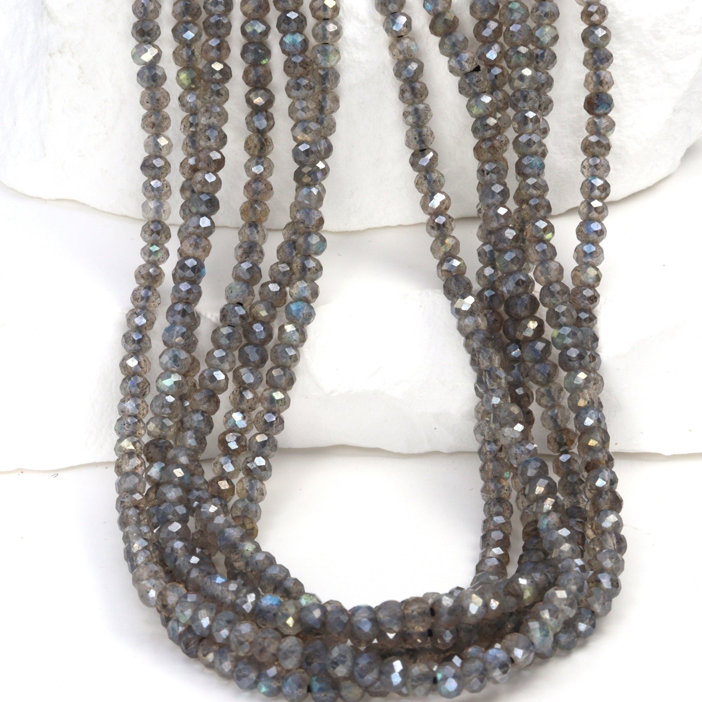 Coated Labradorite 3mm Faceted Rondelles Bead Strand