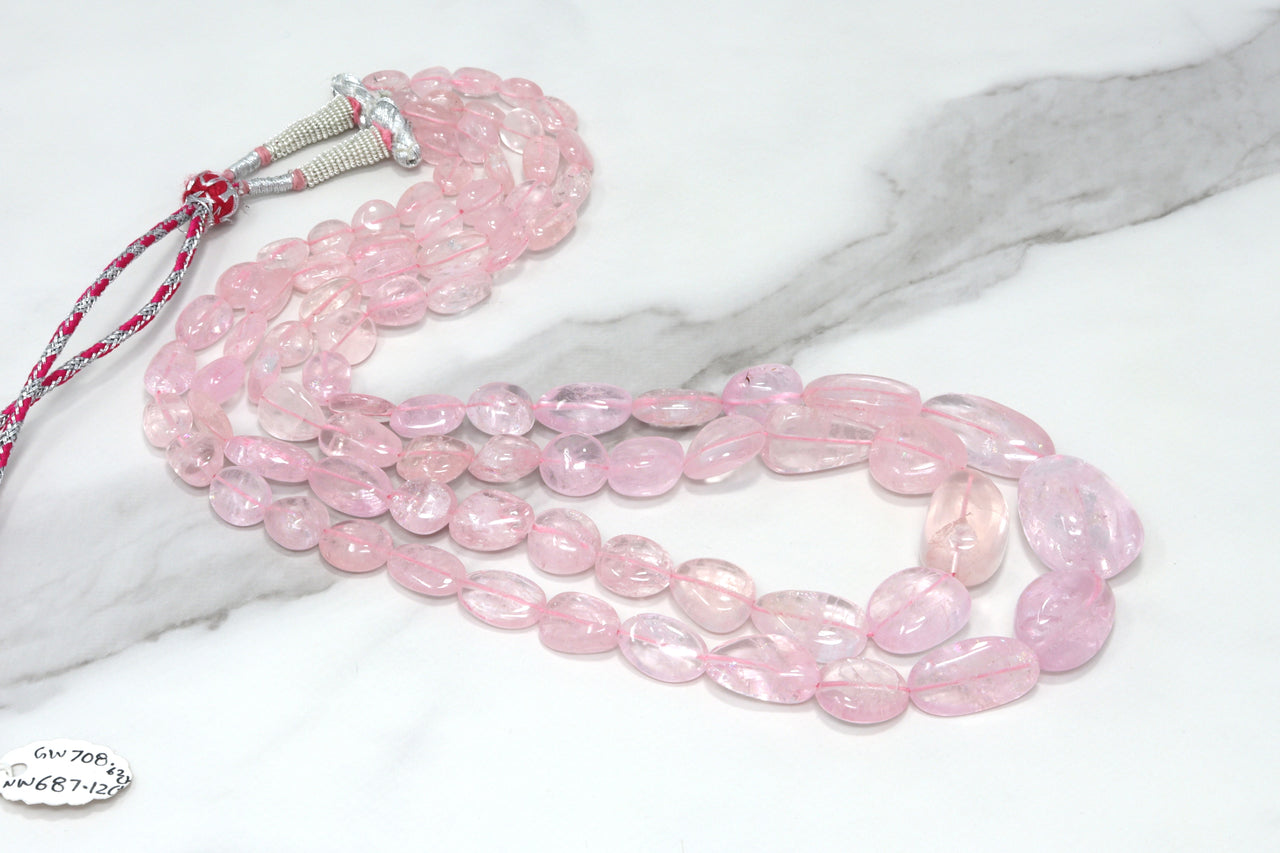 Pink Morganite 12x8mm Smooth Nuggets 2 Strand Bead Necklace
