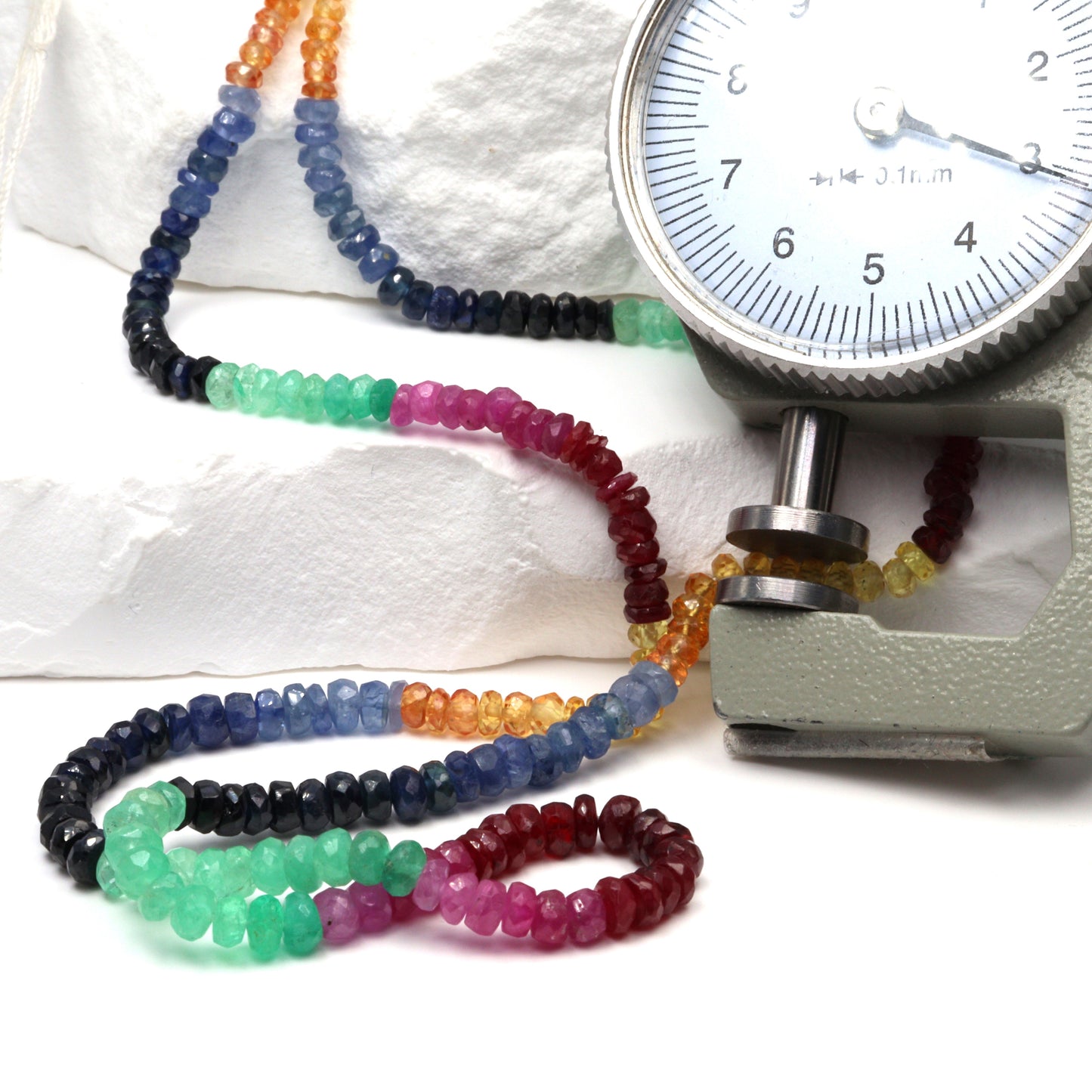 Rainbow Multi Ruby, Emerald, and Sapphire 2.5mm – 3.5mm Hand Faceted Rondelles Bead Strand