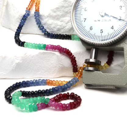 Rainbow Multi Ruby, Emerald, and Sapphire 2.5mm – 3.5mm Hand Faceted Rondelles Bead Strand