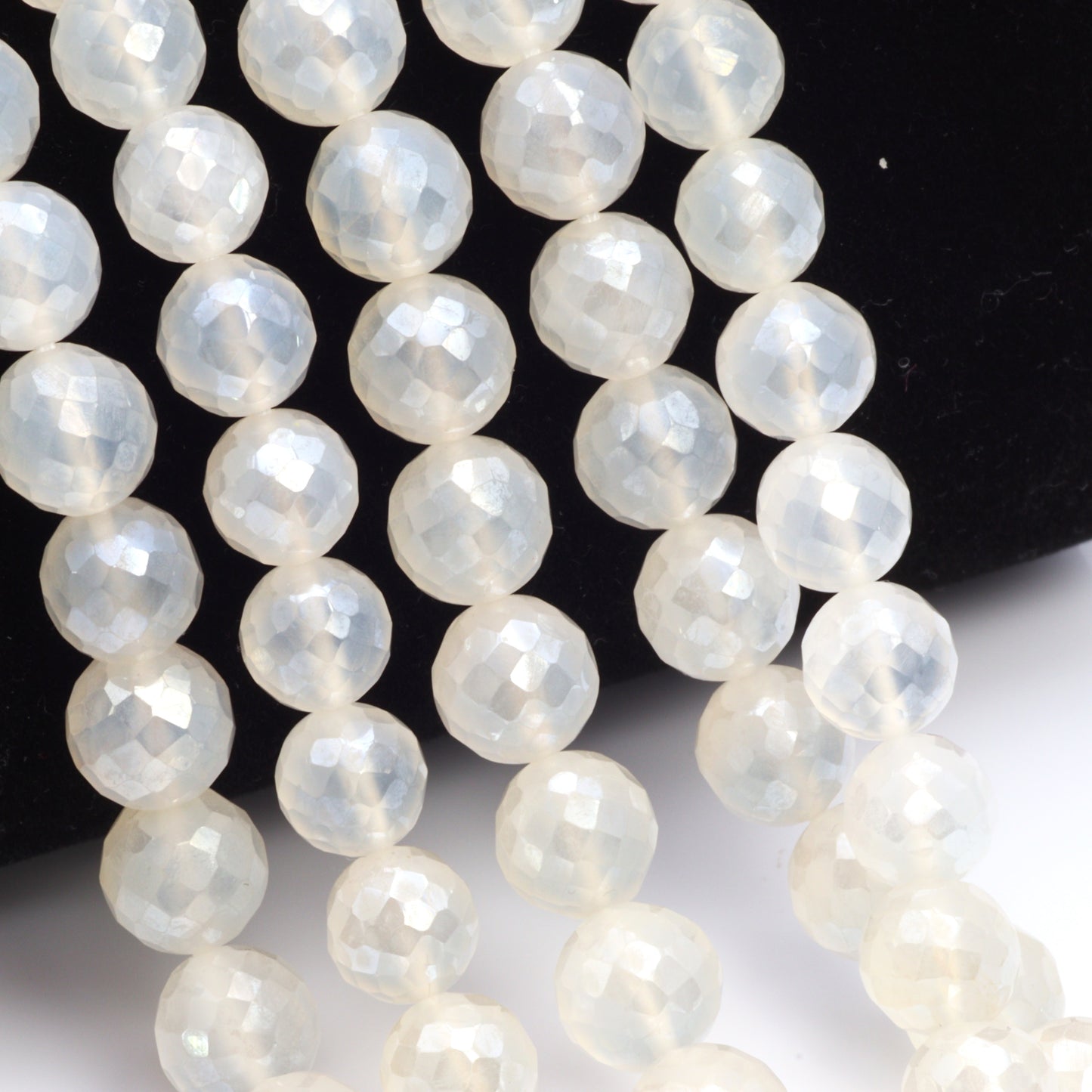 Coated White Chalcedony 8mm Faceted Rounds Bead Strand