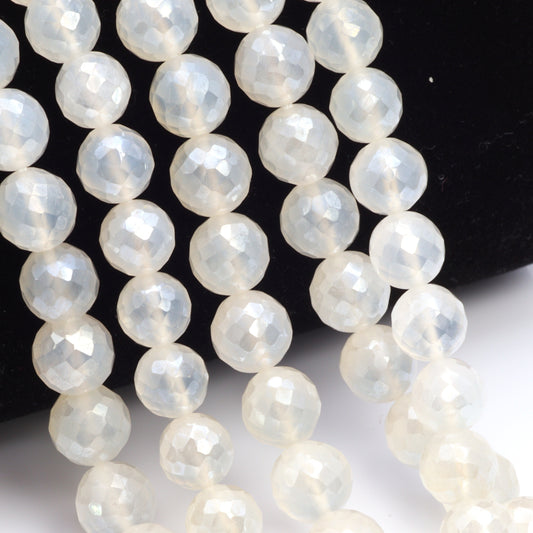 Coated White Chalcedony 8mm Faceted Rounds Bead Strand