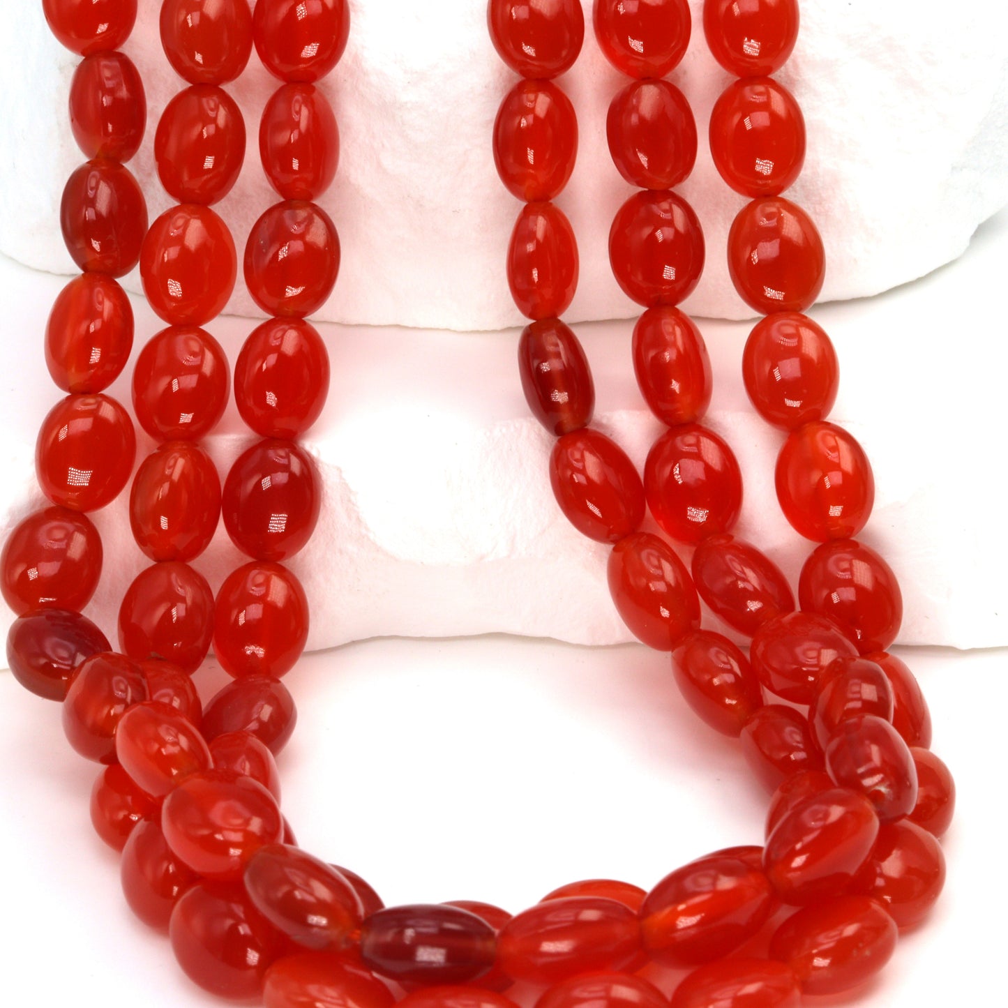 Orange Carnelian 9x7mm Smooth Ovals Bead Strand