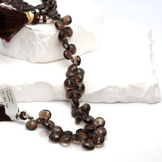 Brown Smoky Quartz 9mm Faceted Heart Shaped Briolettes Bead Strand