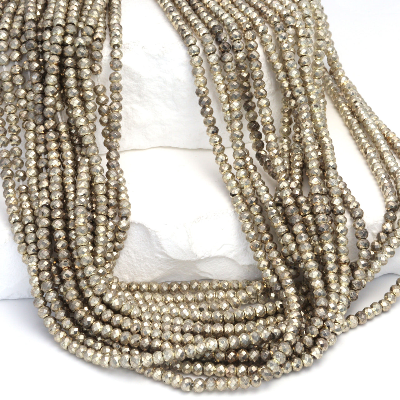 Silver Plated Pyrite 3mm Faceted Rondelles Bead Strand