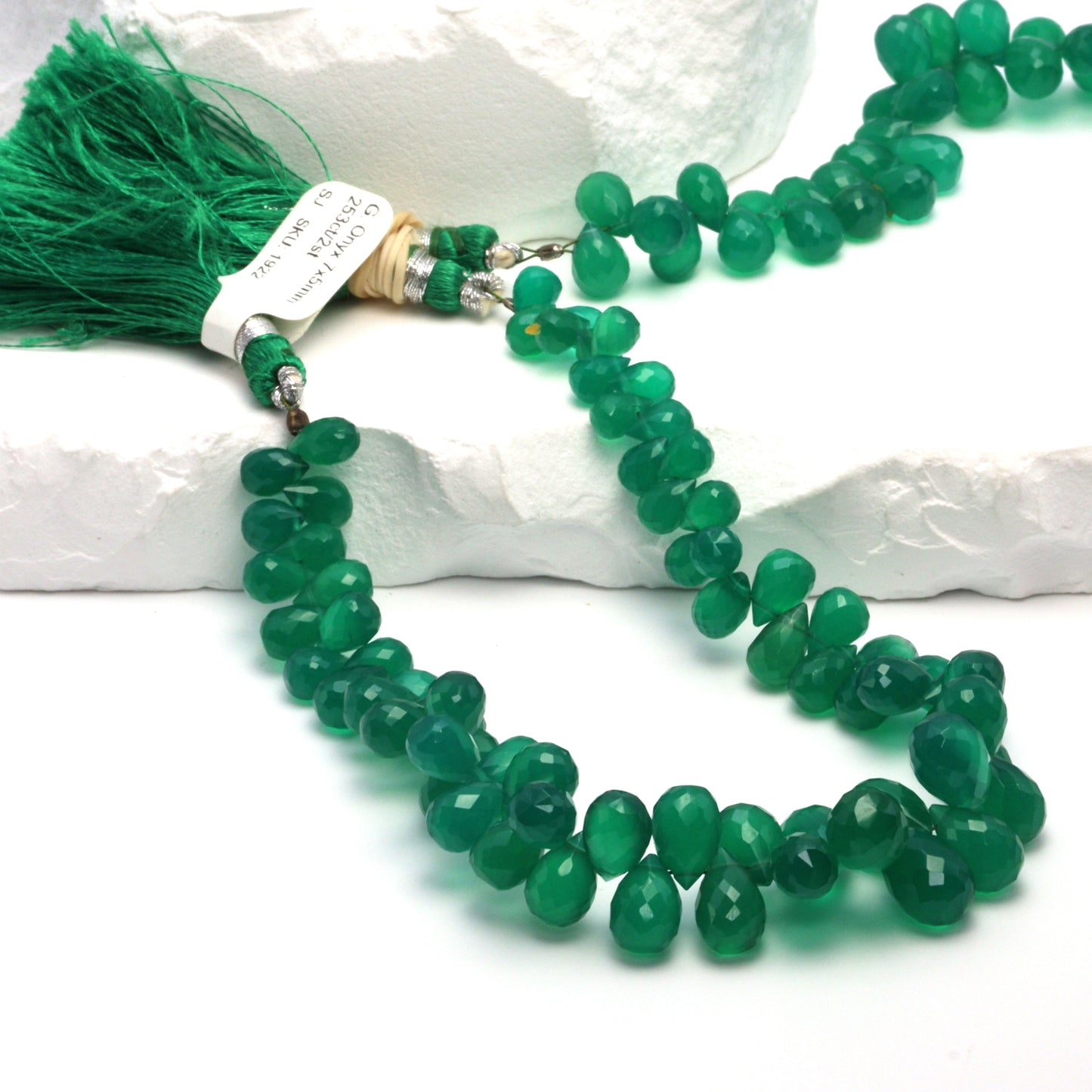 Green Onyx 7x5mm - 9x7mm Faceted Teardrop Briolettes Bead Strand