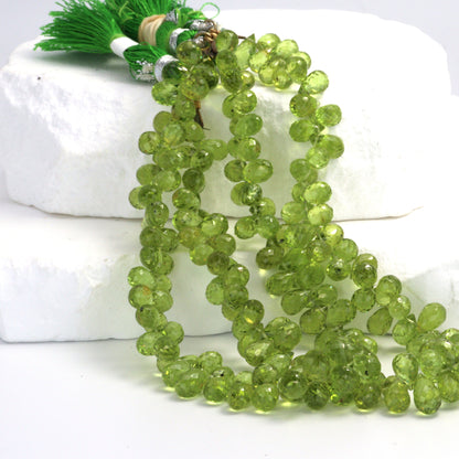 Green Peridot 7x4mm Faceted Teardrop Briolettes