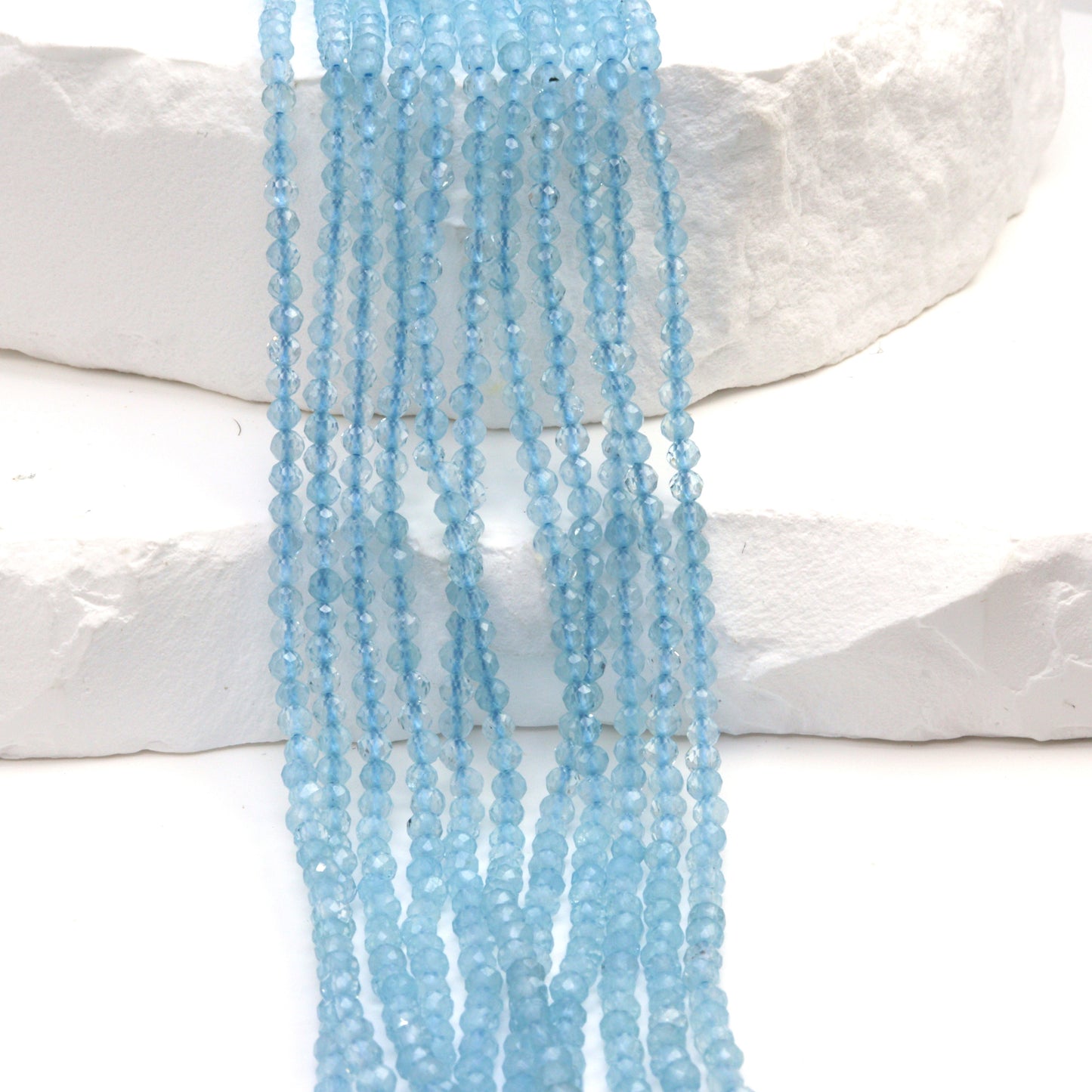 Blue Milky Aquamarine 2.5mm Faceted Rounds Bead Strand