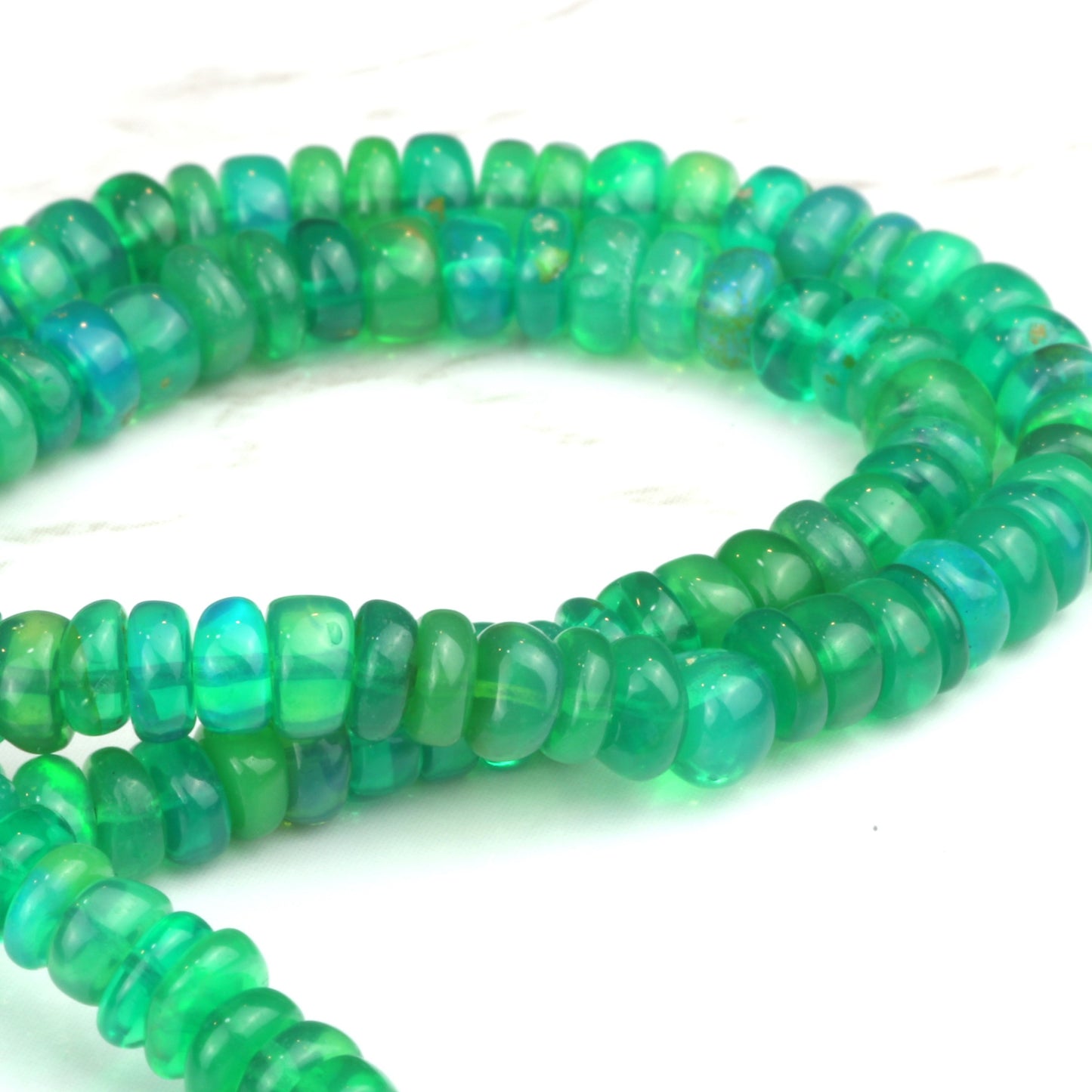 Green Ethiopian Opal 4mm Smooth Rondelles Bead Strand